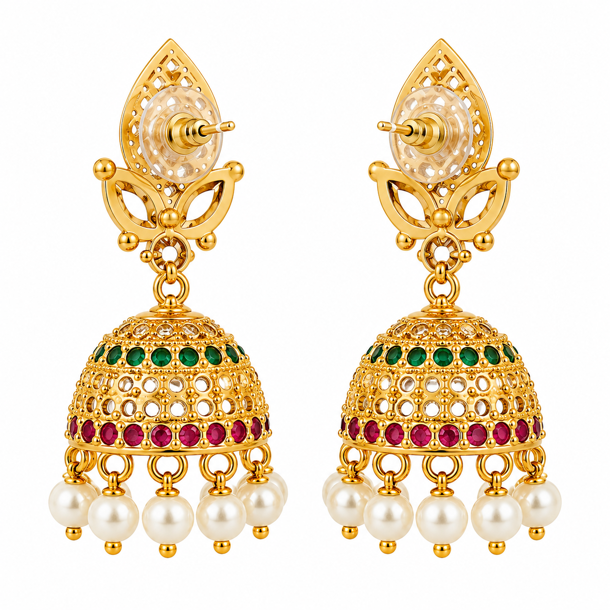 Emerald & Ruby Gold-Plated Jhumka Earrings